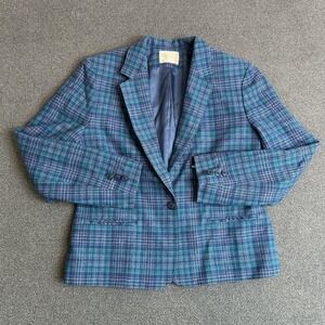 Vintage Pendleton Blazer Womens 8 Blue Plaid Tartan 100% Wool Made USA 80s